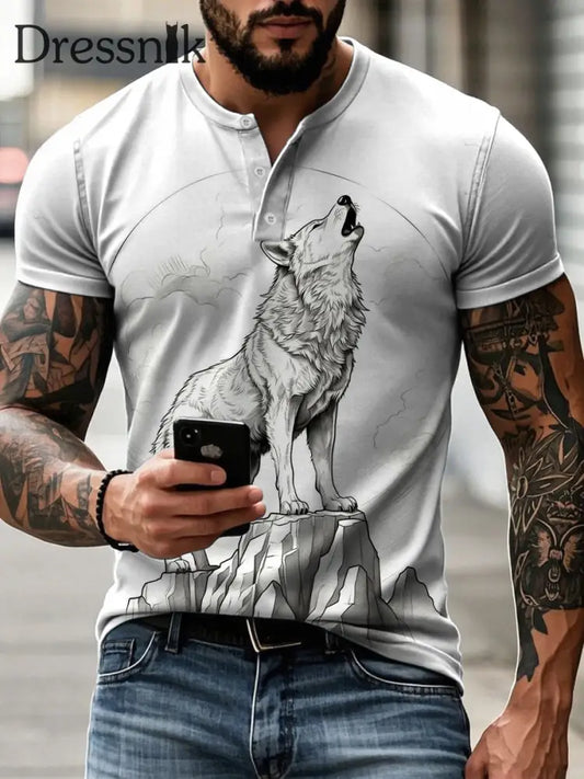 Herren Wolf T-Shirt Cremig-Weiß / S