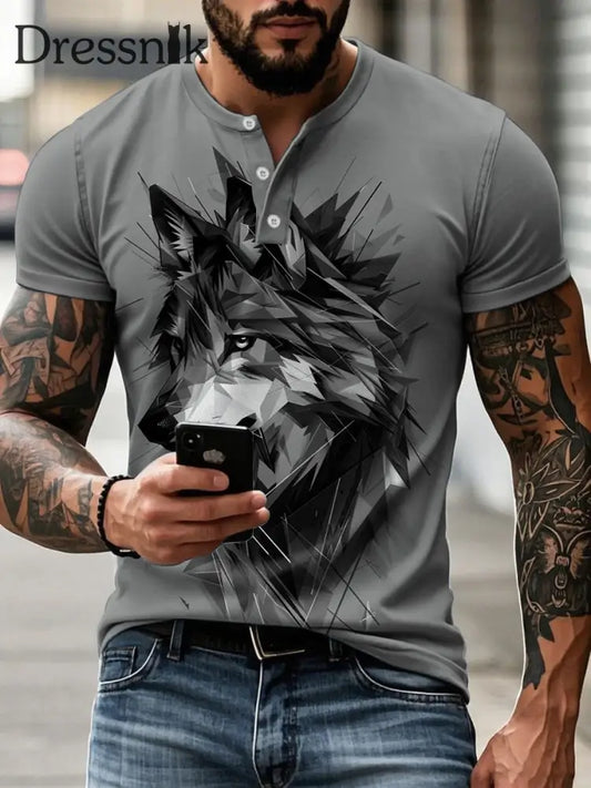 Herren Wolf T-Shirt Grau / S