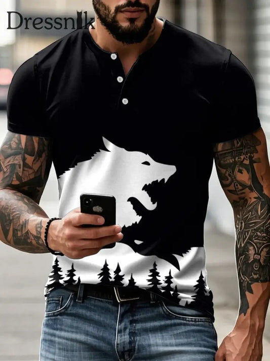Herren Wolf T-Shirt Schwarz / S