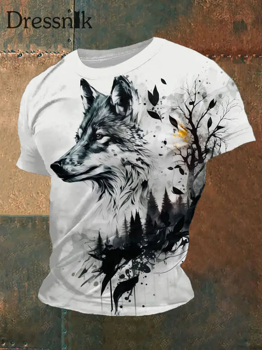 Herren Wolf Wald Kunstdruck T-Shirt als bild / S