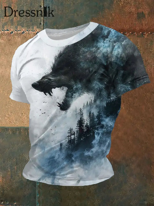 Herren Wolf Wald Kunstdruck T-Shirt als bild / S