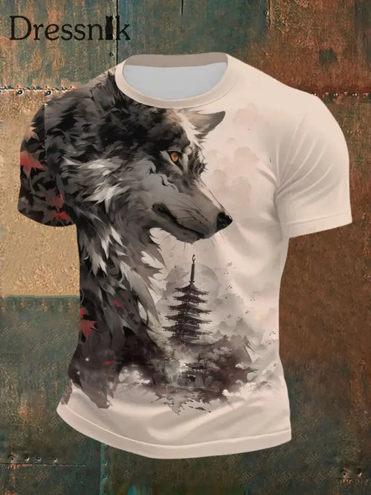 Herren Wolf Wald Kunstdruck T-Shirt als bild / S