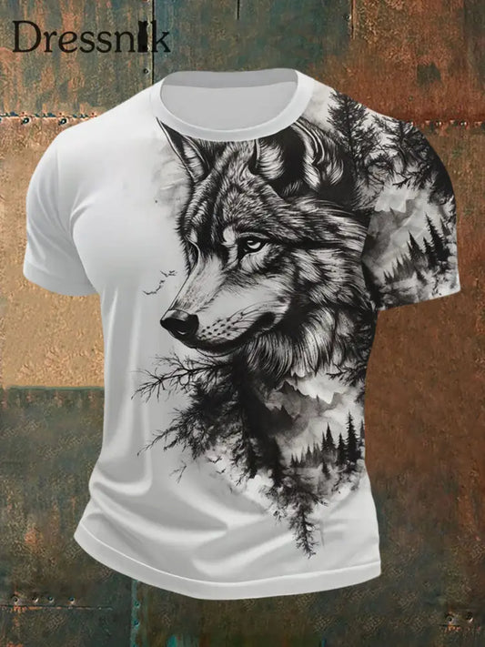 Herren Wolf Wald Kunstdruck T-Shirt S