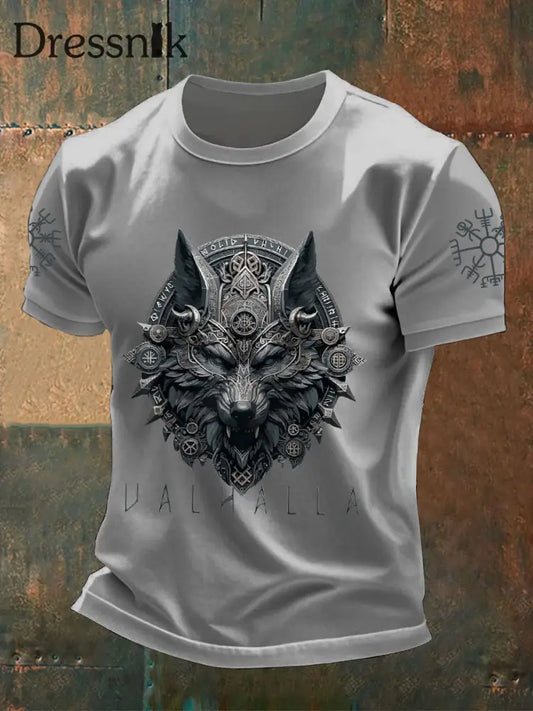 Herren Wolfs maske Odin Runen bedruckte T-Shirts Hellgrau / S