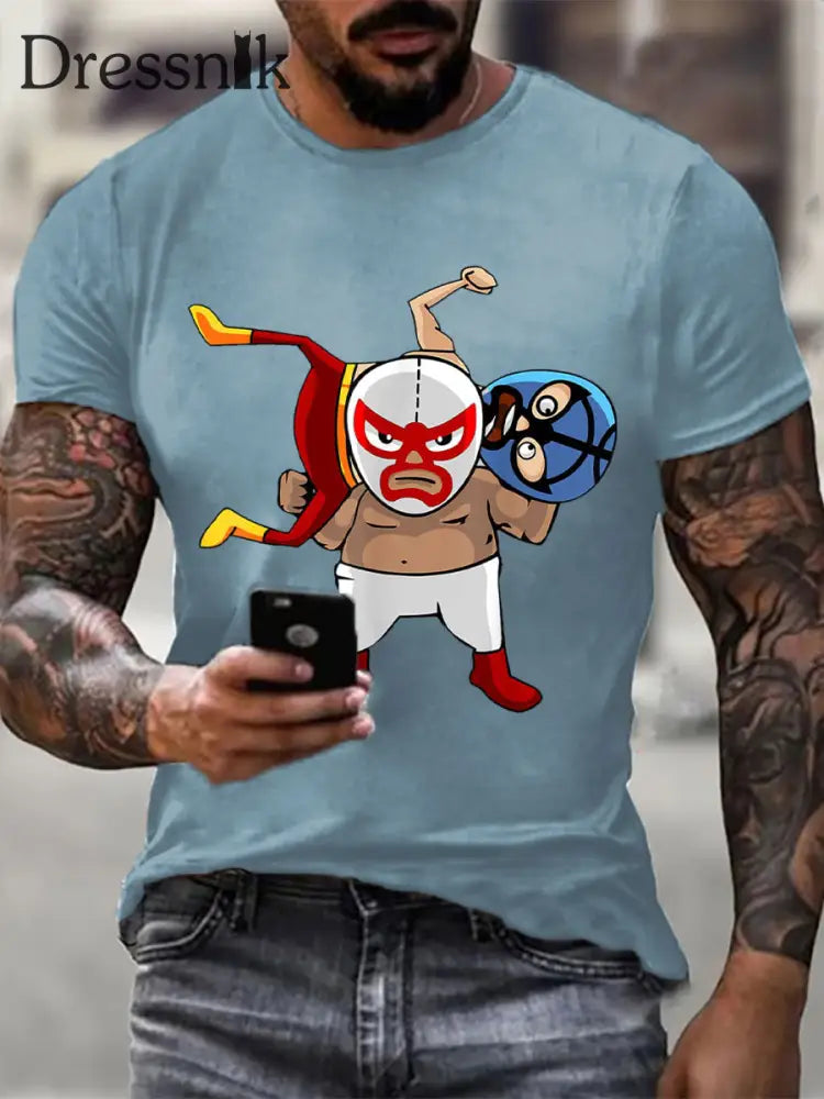 Herren Wrestling Maske T-Shirts Himmelblau / S