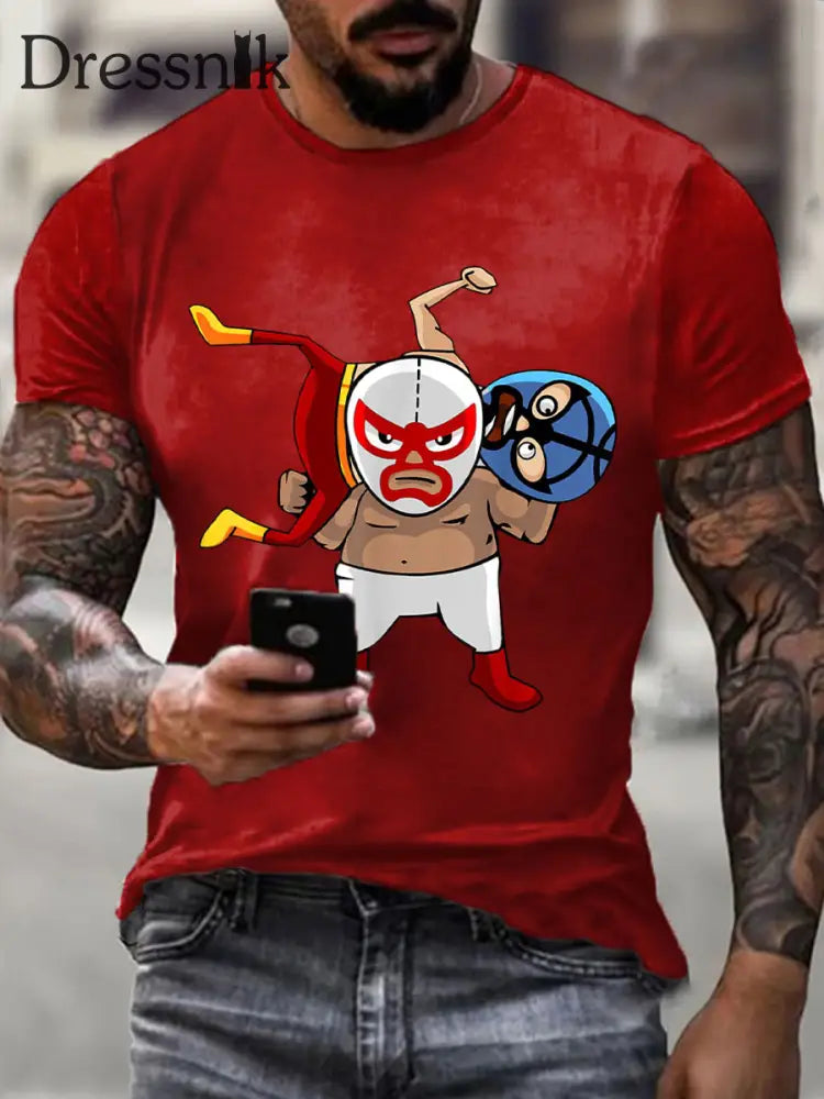 Herren Wrestling Maske T-Shirts Reines Rot / S