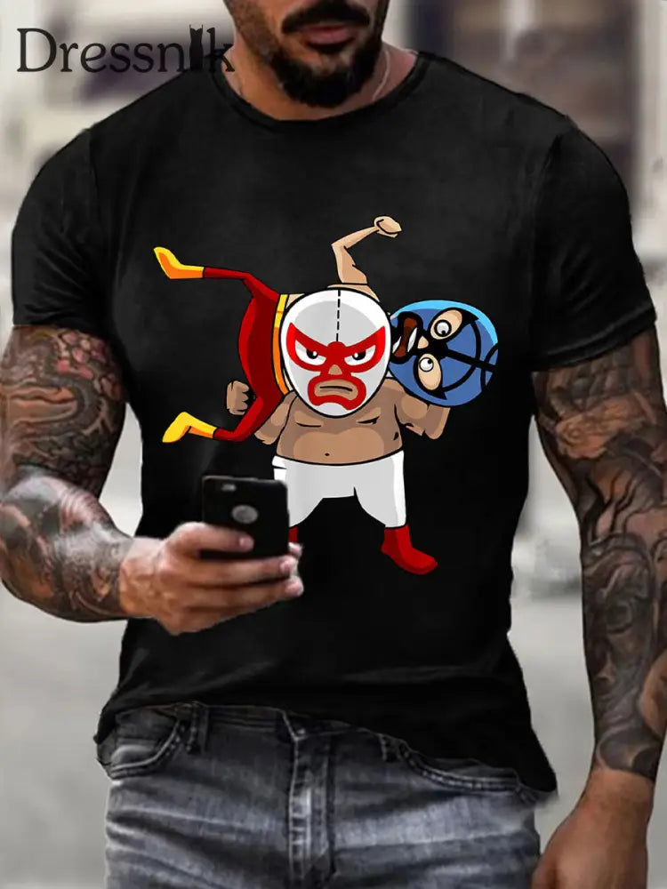 Herren Wrestling Maske T-Shirts Schwarz / S