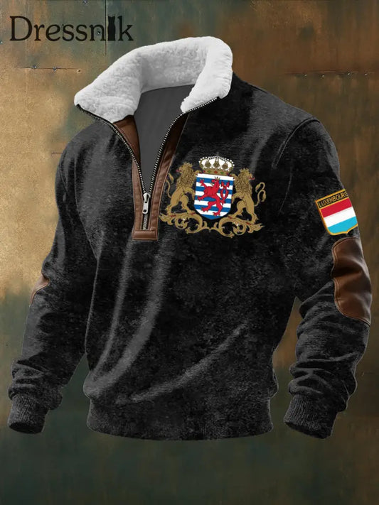 Herren’s Reich verziertes Luxemburger Crest Print Sherpa-Kragen Pullover mehrfarbig / S
