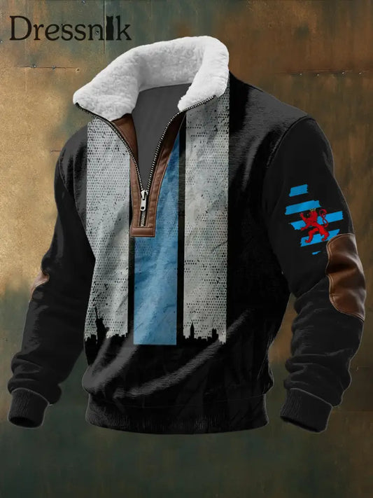 Herren’s Urban Skyline Sherpa Hoodie unter dem Motto Luxemburg mehrfarbig / S