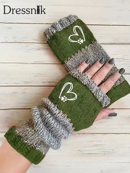 Herzförmige Fußabdruck handschuhe für Frauen Grün / EINS