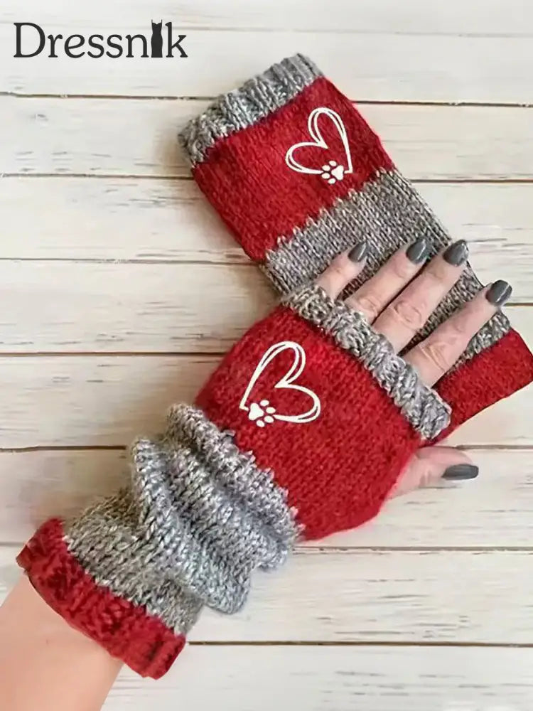 Herzförmige Fußabdruck handschuhe für Frauen Rot / EINS