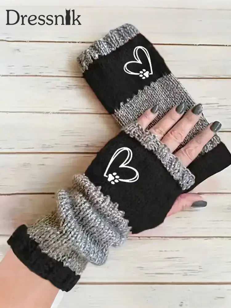 Herzförmige Fußabdruck handschuhe für Frauen Schwarz / EINS