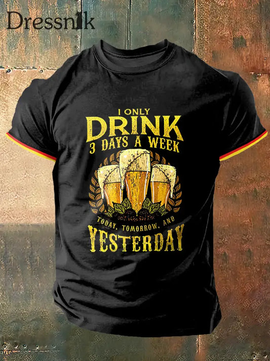 Ich trinke nur 3 Tage eine Woche Druck Vintage Mode Kurzarm T-Shirt Schwarz / S