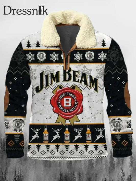 Jim Beam Beer München Bedruckt Revers Fluffy Kragen Reiß Verschluss Lässig Lose Sweatshirt A / S