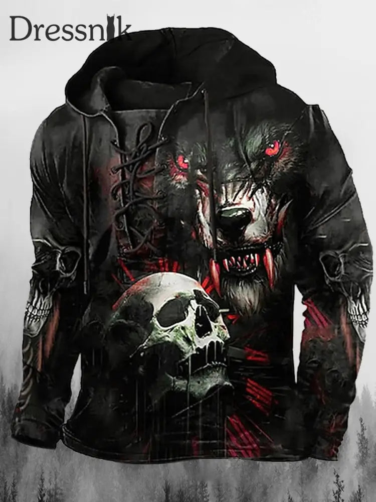 Kapuzen Pullover Mit Langen Ärmeln Lange Schnur Gothic Skull A / S