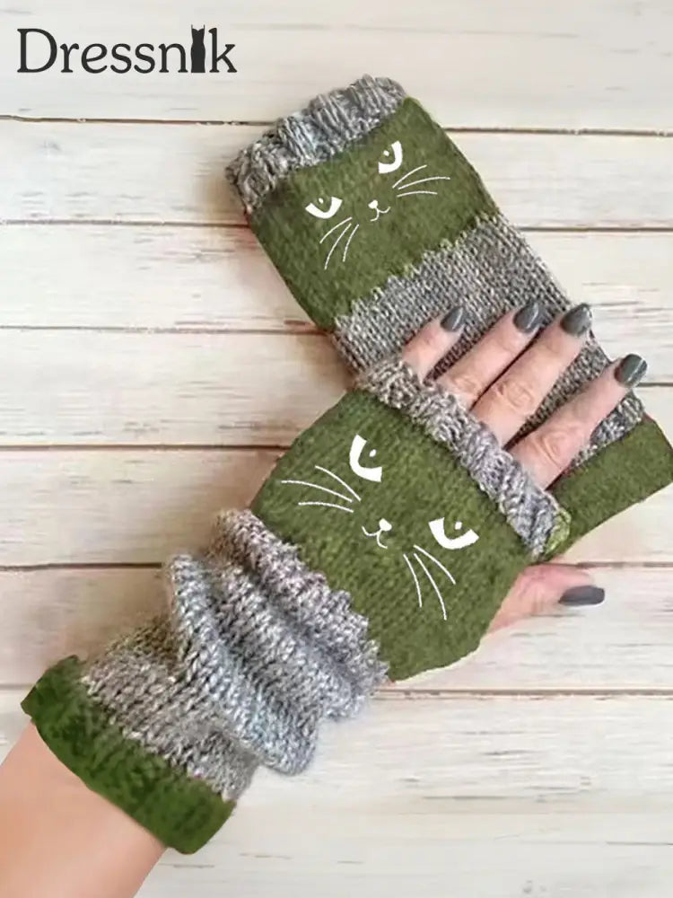 Katzen handschuhe für Frauen Grün / EINS