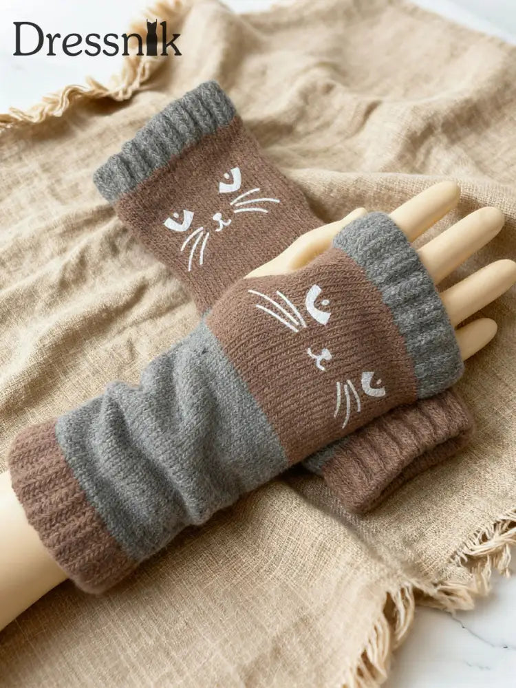 Katzen handschuhe für Frauen Khaki / EINS