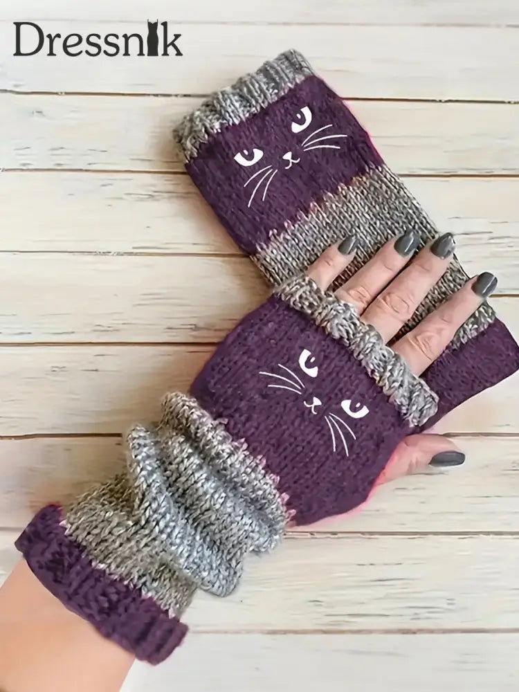 Katzen handschuhe für Frauen Lila / EINS