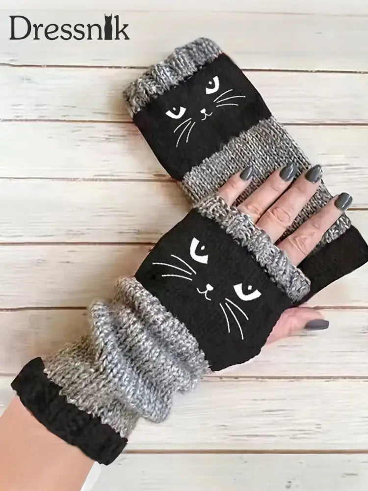 Katzen handschuhe für Frauen Schwarz / EINS