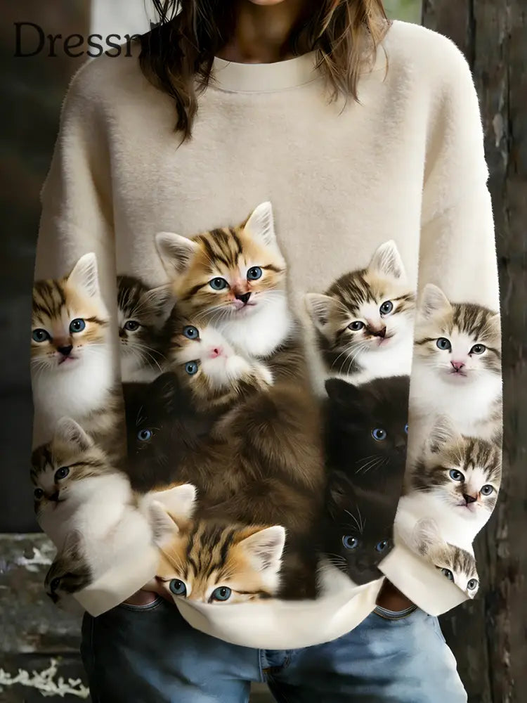 Katzen-Kunstdruck-Flanell-Sweatshirt für Damen als bild / S