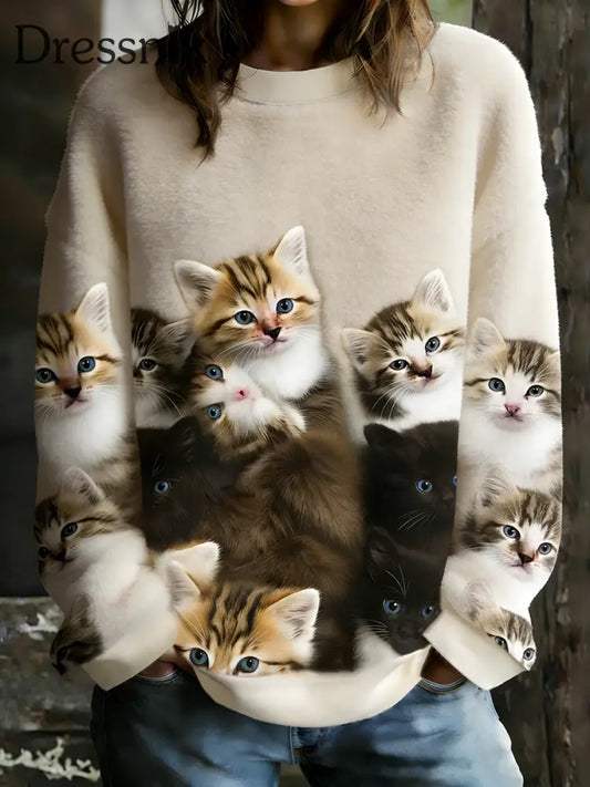 Katzen-Kunstdruck-Flanell-Sweatshirt für Damen als bild / S