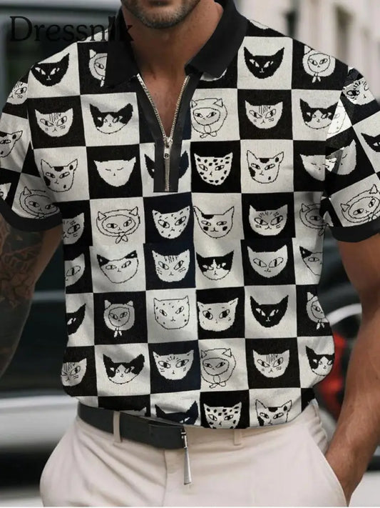 Katzen-Kunstdruck-lässiges Polos hirt für Männer Schwarz / S