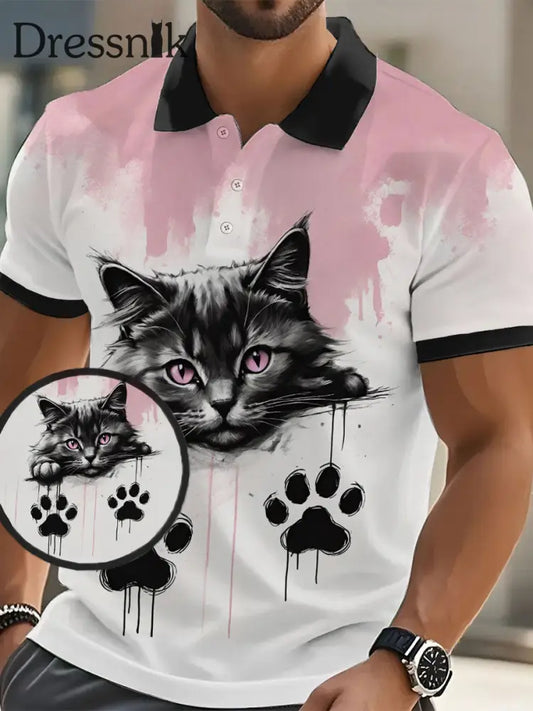 Katzen-Kunstdruck-lässiges Polos hirt für Männer Schwarz / S