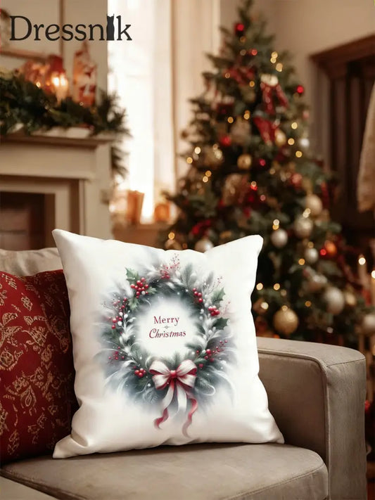 Klassischer Kranz ’Frohe Weihnachten’ Kissen mehrfarbig