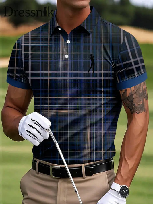 Klassisches Golf kariertes Kunstdruck-lässiges Business-Polos hirt für Herren bunt / S