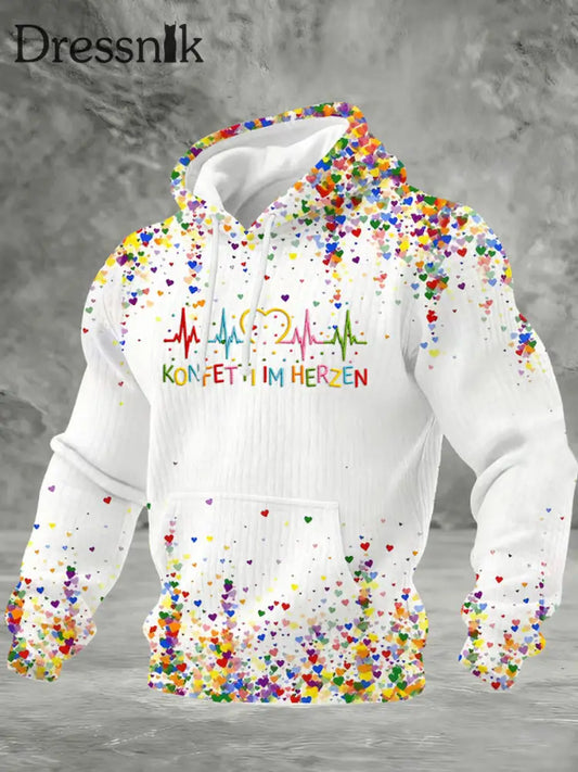 Kölner Karneval für Männer Konfetti im Herzen Print Casual Karierten Hoodie Weiß / S