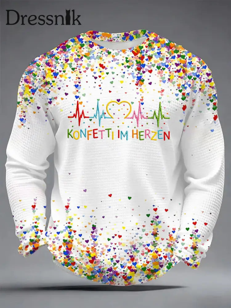 Kölner Karneval Konfetti im Herzen Druck Lässiges Waffel-Langarm-T-Shirt für Herren Weiß / S