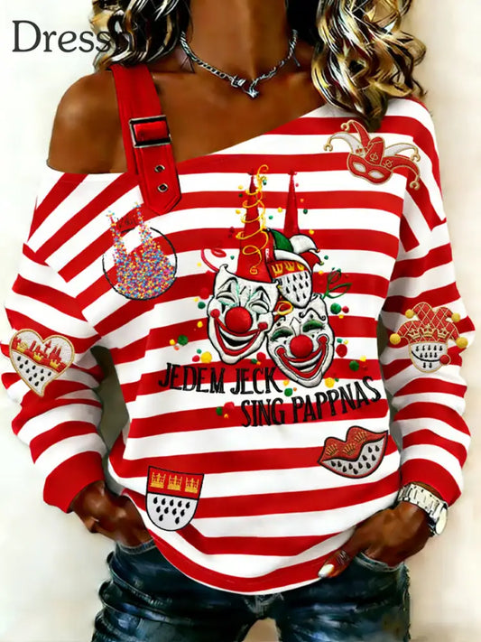 Kölner Karnevals druck für Frauen lässig schulter freies Top Rot / S