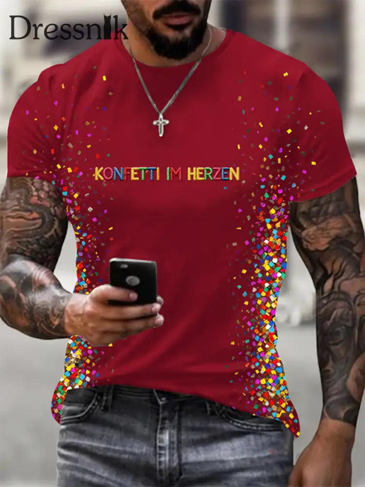 Kölnisch Karneval Print T-Shirt für Herren kurze Ärmel Rot / S