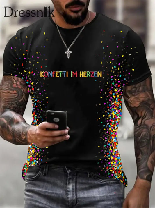 Kölnisch Karneval Print T-Shirt für Herren kurze Ärmel Schwarz / S