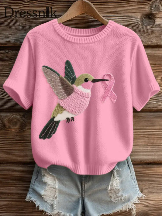 Kolibri muster für Damen Filz kunst Gemütliches Strick oberteil Rosa / S