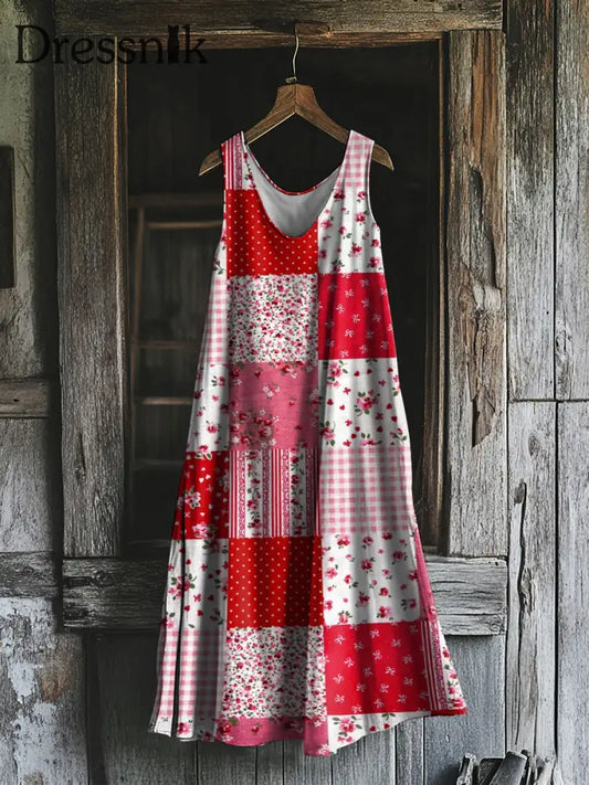 Künstlerisch bedrucktes Blumen kleid für Damen Rot / S