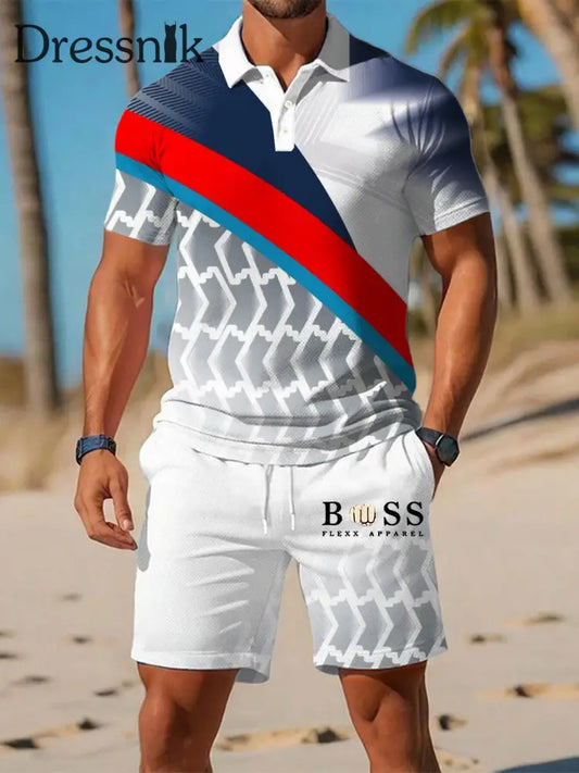Künstlerisches geometrisch gedrucktes lässiges Kurzarm-Polos hirt im Resort-Stil A / S