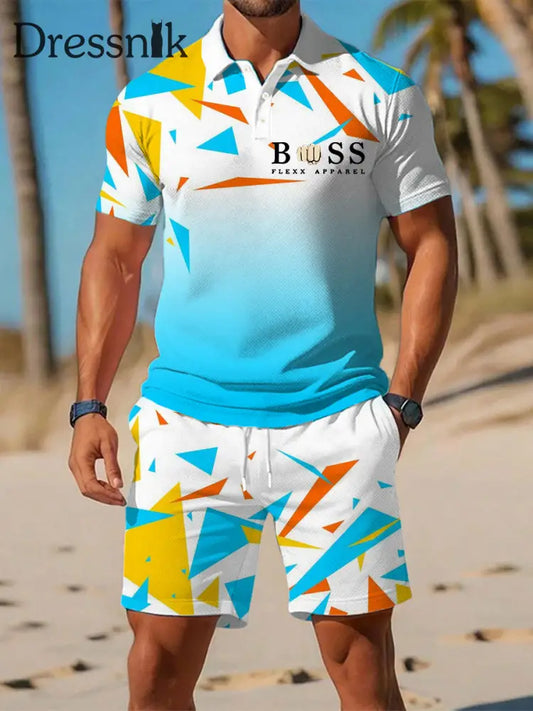 Künstlerisches geometrisch gedrucktes lässiges Kurzarm-Polos hirt im Resort-Stil A / S