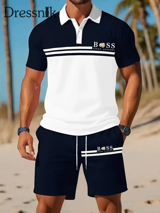 Kurzärmliger Polo-Anzug für Herren Marineblau / S