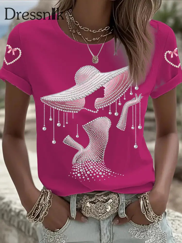 Kurzärmliges T Shirt für Frauen mit Brustkrebs bewusstsein Rosenrot / S
