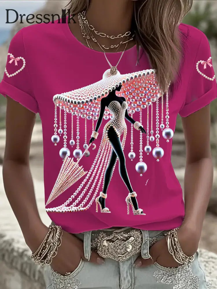 Kurzärmliges T Shirt für Frauen mit Brustkrebs bewusstsein Rosenrot / S