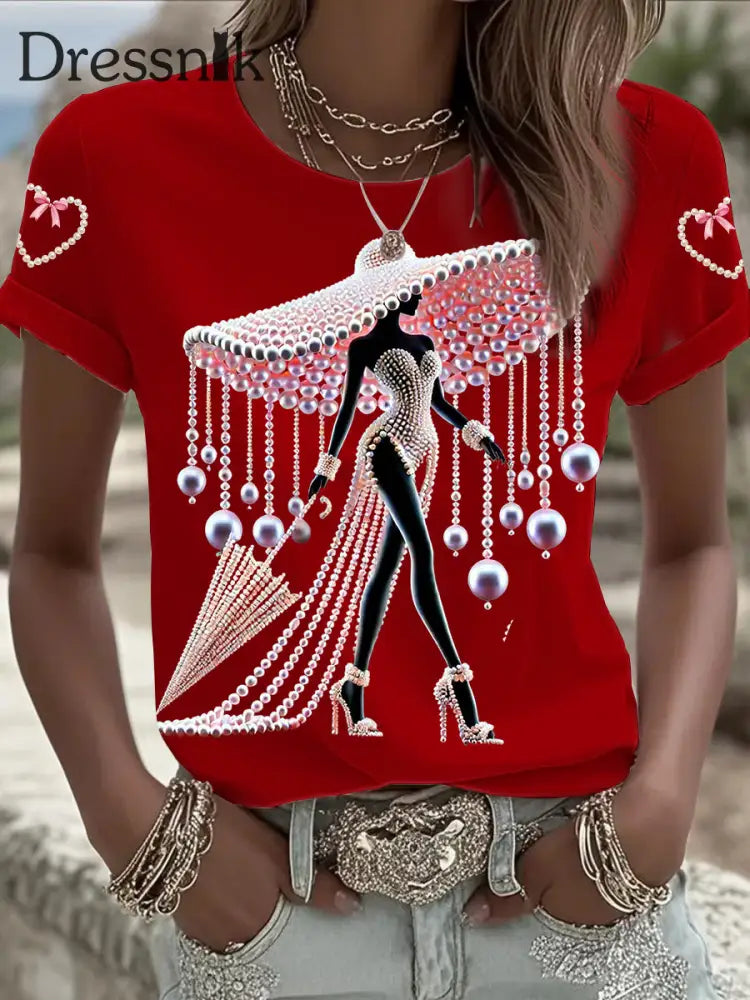 Kurzärmliges T Shirt für Frauen mit Brustkrebs bewusstsein Rot / S
