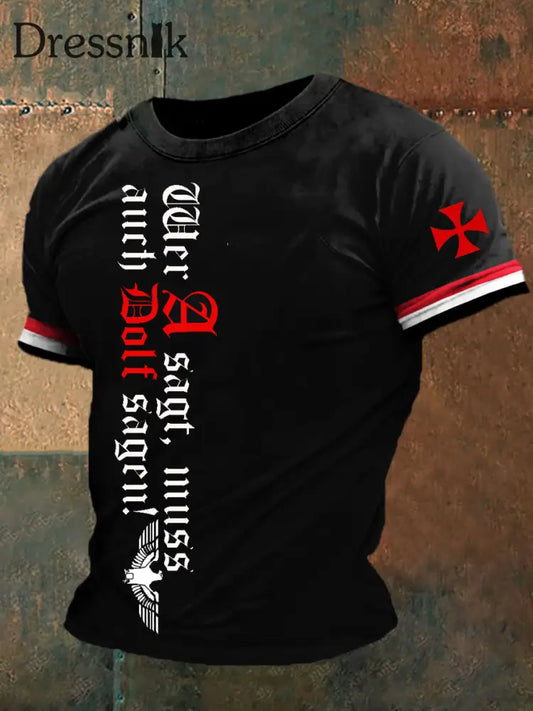 Kurzärmliges T-Shirt mit deutschem Kunstdruck für Männer A / S