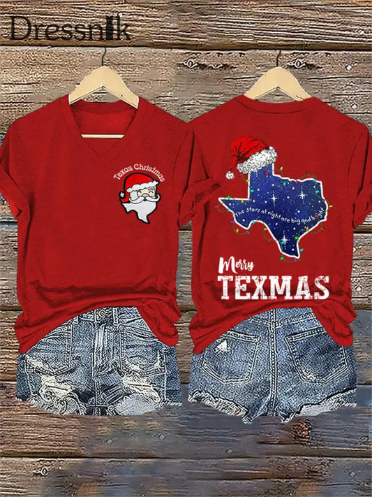 Kurzärmliges T-Shirt mit Weihnachtsmann-Print für Damen Rot / S