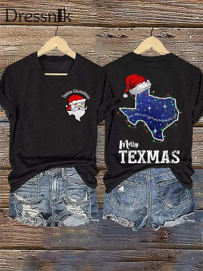 Kurzärmliges T-Shirt mit Weihnachtsmann-Print für Damen Schwarz / S