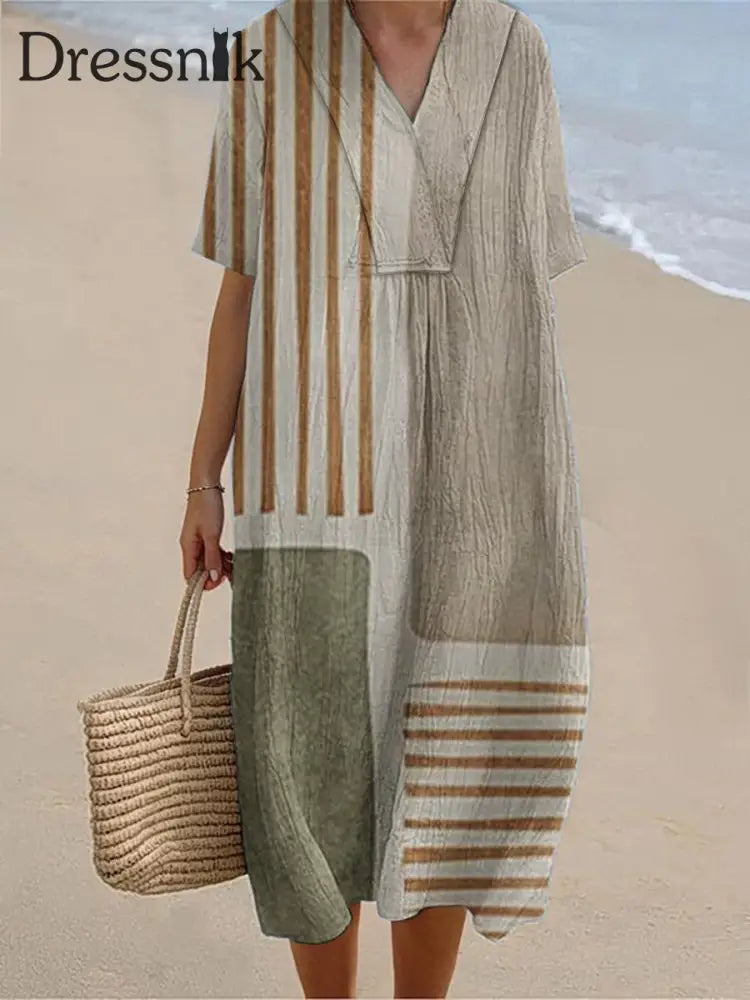 Kurzarm kleid aus Baumwolle mit geometrischem Kunstdruck Grün / S