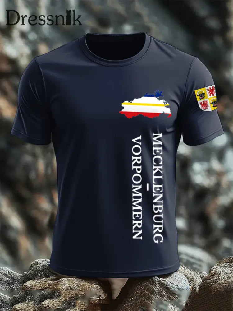 Kurzarm-T-Shirt aus Baumwolle für Herren Mecklenburg-Vor pommern Marineblau / S