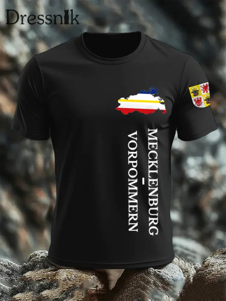 Kurzarm-T-Shirt aus Baumwolle für Herren Mecklenburg-Vor pommern Schwarz / S