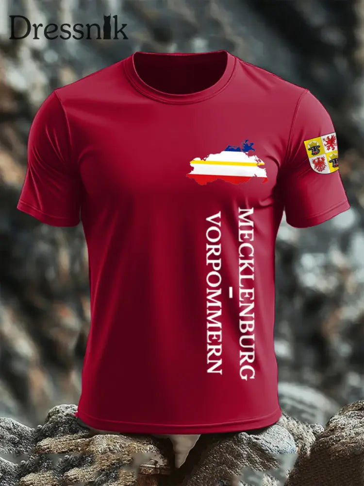 Kurzarm-T-Shirt aus Baumwolle für Herren Mecklenburg-Vor pommern Tiefrot / S