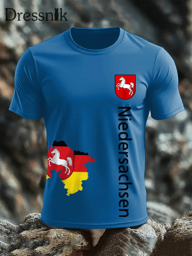 Kurzarm-T-Shirt aus Baumwolle für Herren Niedersachsen Blau / S
